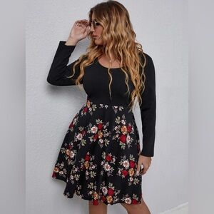 Black with floral bottom plus size a-line dress SHEIN curve 3XL Business Fashion